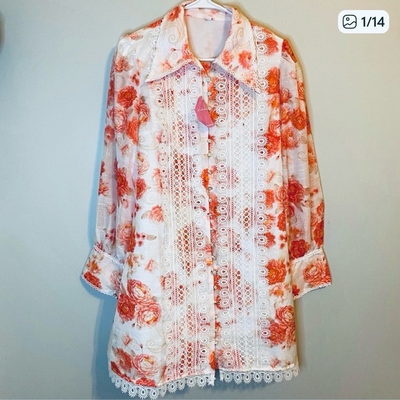 JJ’s Fairyland Dresses & Skirts - JJ’s Fairyland Floral and Lace Button-Up Dress Size L